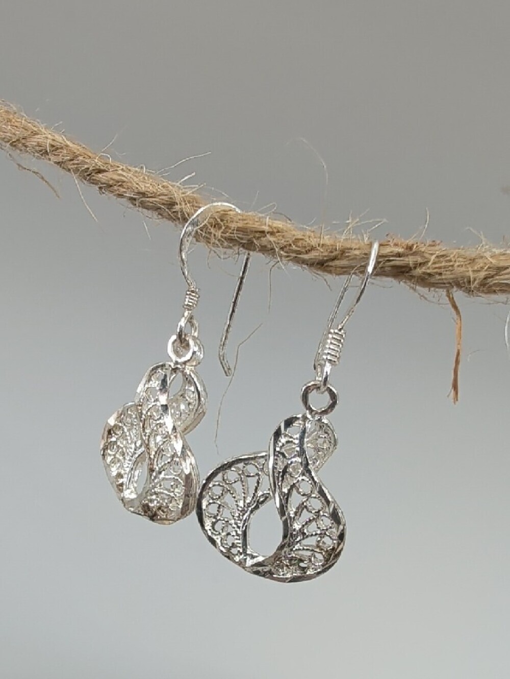 Vintage Sterling Silver 925 Filigree Lace Drop Earrings Dangle Art Nouveau - Picture 3 of 17